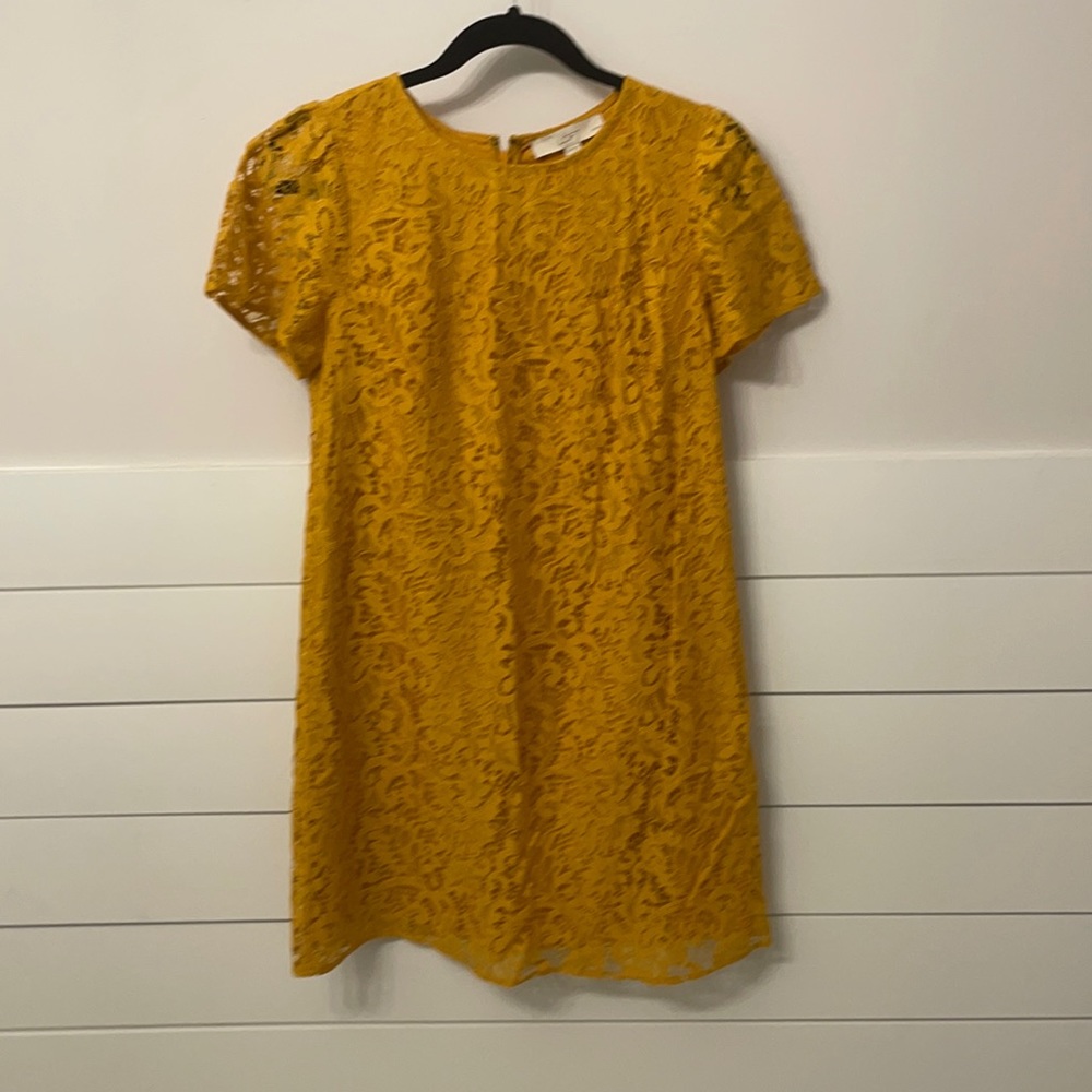 LOFT Mustard Yellow Lace Mini Dress